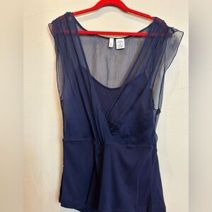 Moth Navy Sheer Silk Blouse